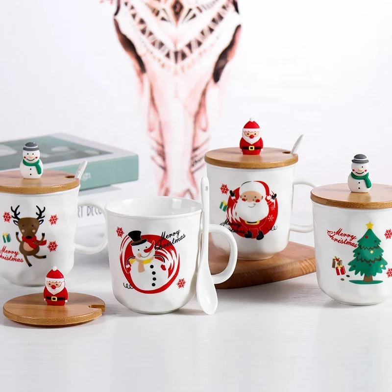 2019  creative Ceramic Coffee mug christmas mug with lid and spoon