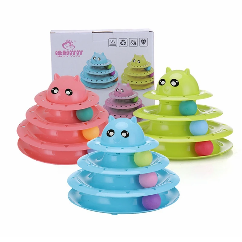 

3-Level Turntable Cat Toy Roller Balls Interactive Kitten Fun Mental Physical Exercise Puzzle Toys, Blue/pink/green