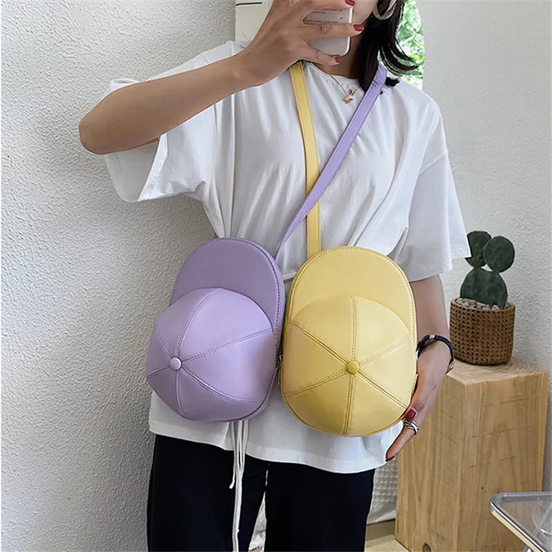 

Korean Trendy Women Bags Candy Colorful Hat Handbags Purses PU Leather Casual Baseball Cap Crossbody Handbags, 4 colors