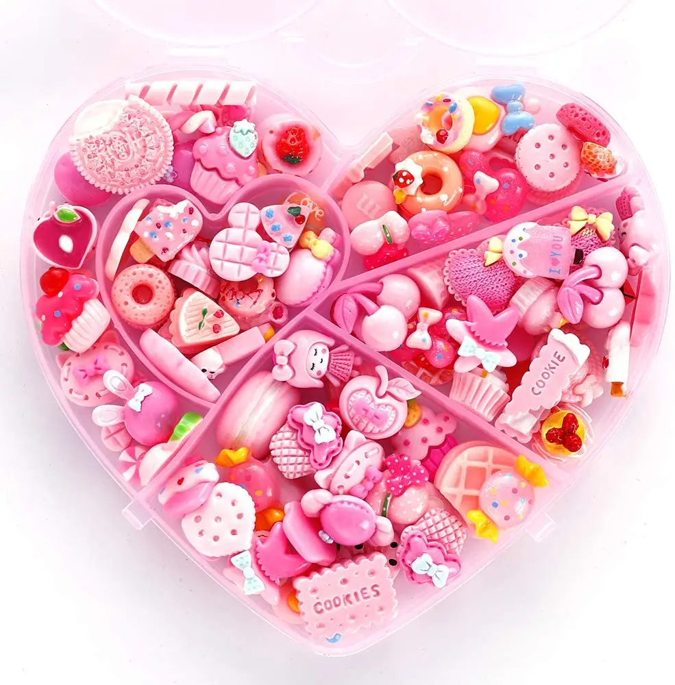 

100pcs Slime Charms and Containers Mixed Candy Cake Sweets Resin Cabochons for DIY Crafts Resin Flatback Charms,, Red