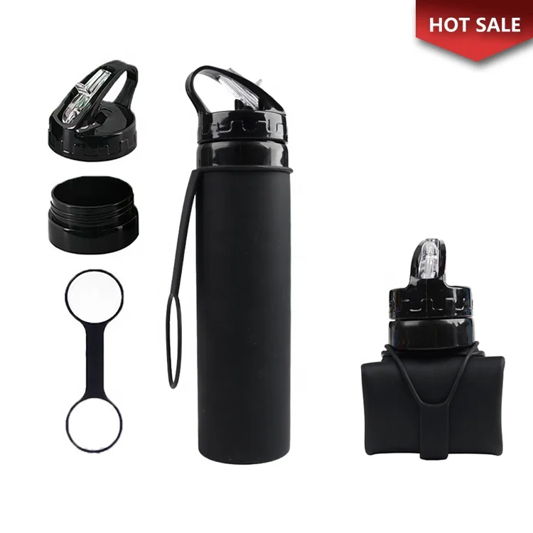 

Personalized soft reusable foldable silicone camping water bottle, Customized