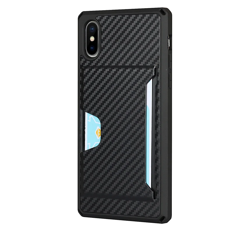 

2021 Business Black Carbon Fiber Phone Case for iPhone 13 12 pro 11 X Credit Card Holder Pocket Case Wallet Back Cover, 5 colors