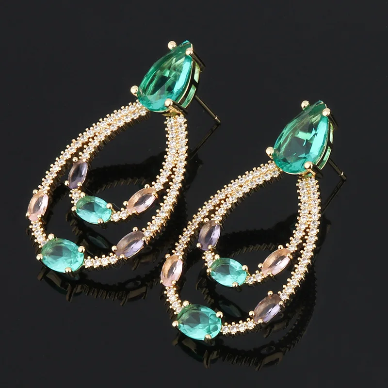 

Personality High Quality Jewelry Earrings opal rhinestone wedding earrings, Gold silver black gun plated