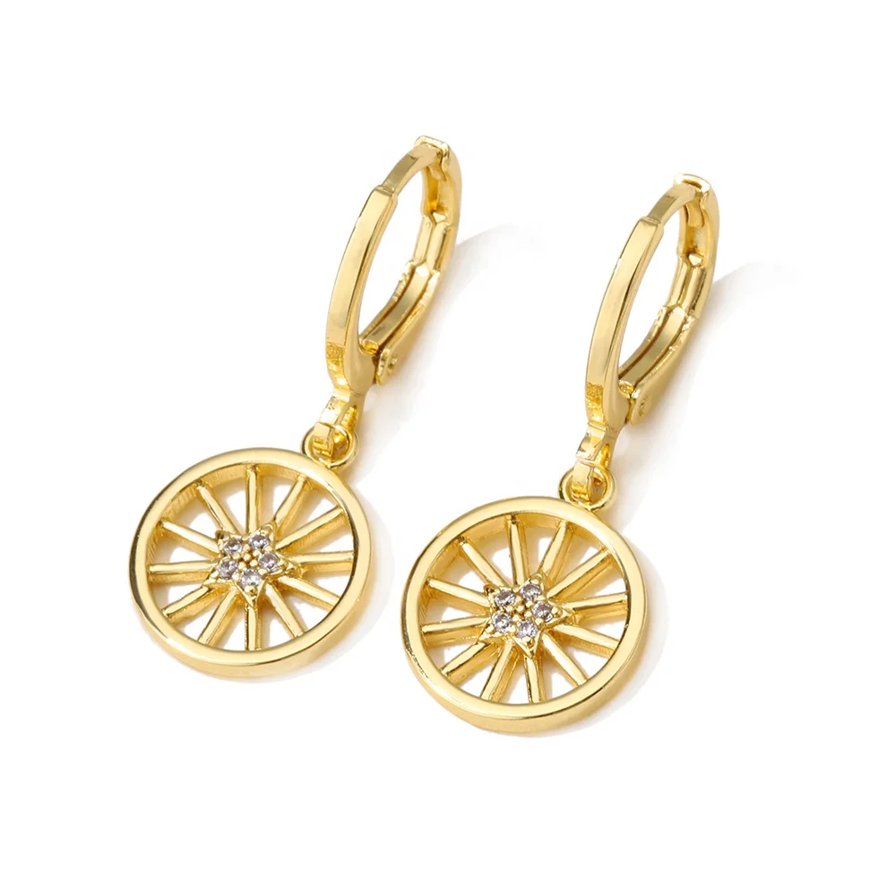 

RAKOL EP5206 wholesale cooper 18K gold plated zircon hoop pendant huggie earrings for women