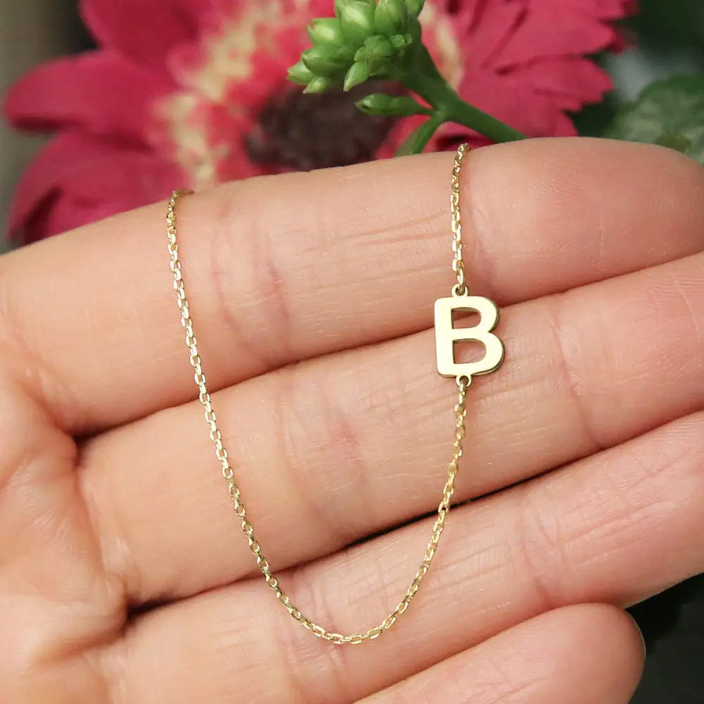

Dainty Stainless Steel Sideway Letter Necklace 18K Gold Initial Letter Charm Necklace Custom Jewelry for Women
