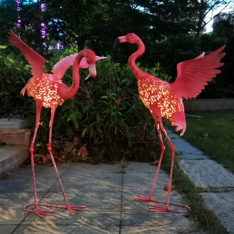 

solar lighted pink flamingo outdoor metal Garden Ornaments