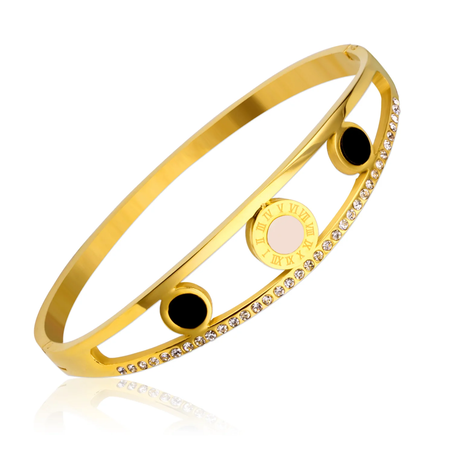 

Luxury wedding gift women brilliant cuff bangle roman numeral charms bracelets OEM/ODM jewellery, Gold plated