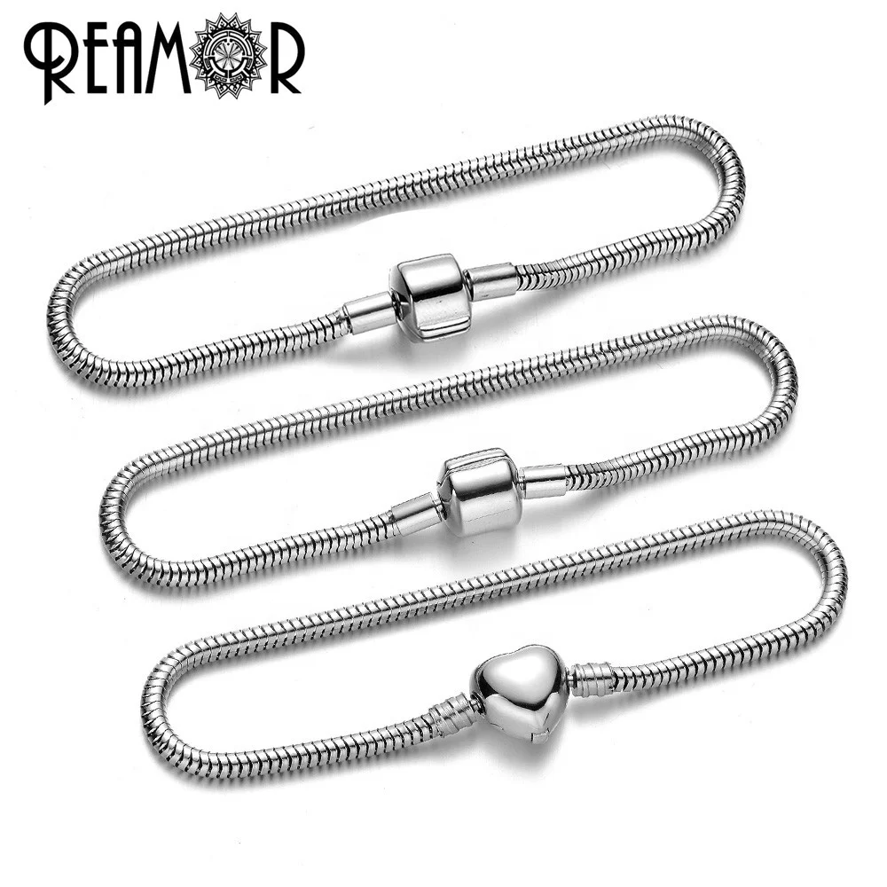 

REAMOR 17-21cm 316l Stainless Steel Snake Chain Heart Clasp Metal Bangle Bracelet Custom Acceptable for Women Jewelry DIY Making