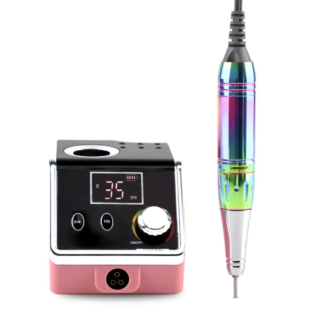 

2021 New Desk Rechargeable Portable Nail Drill 35000RPM Cordless Professional Nail Drill Machine With Foot Pedal, Pink, white, black, gray