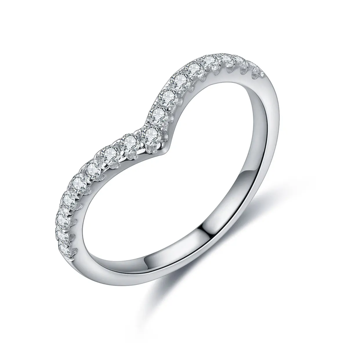 

Women Moissanite Jewelry Eternity V-shaped 925 Sterling Silver Diamond Engagement Moissanite Rings