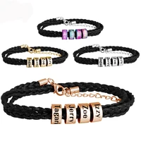 

Personalized Family Names Bracelet Multiple Layers Braided Rope Titanium Steel Beads Leather Custom Bracelets & Bangle For Man