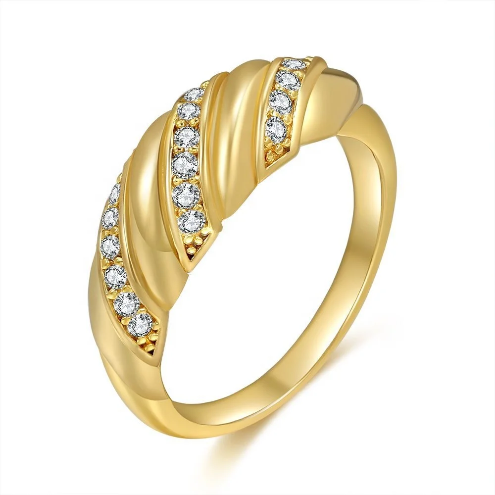 

New Arrivals Elegant 18k Gold Plated Brass 1 Row Crystal Rings Simple Rhinestone Irregular Circle Ring For Women