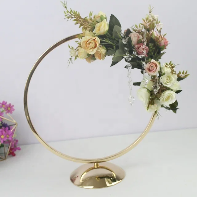 

free shipping)Round Ring Arch Wedding Table Centerpieces Metal Artificial Shelf Road Lead Floral Stand Backdrop Decoration 1588, Gold/sliver mental