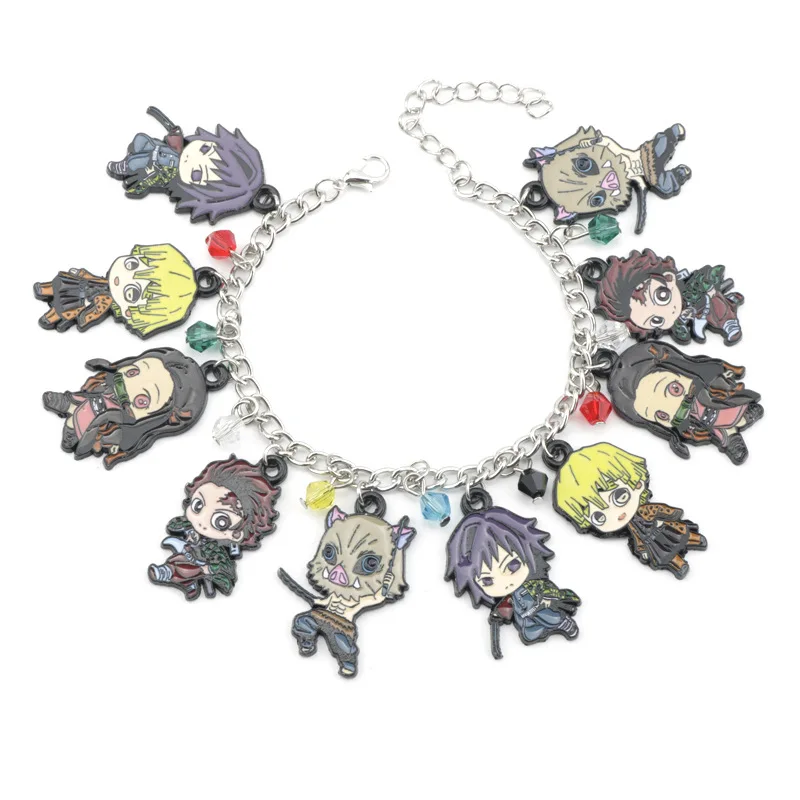 

Cosplay cartoon cute character pendant bracelet Anime demon slayer Kamado Tanjirou Metal charm bracelet women with silver chain