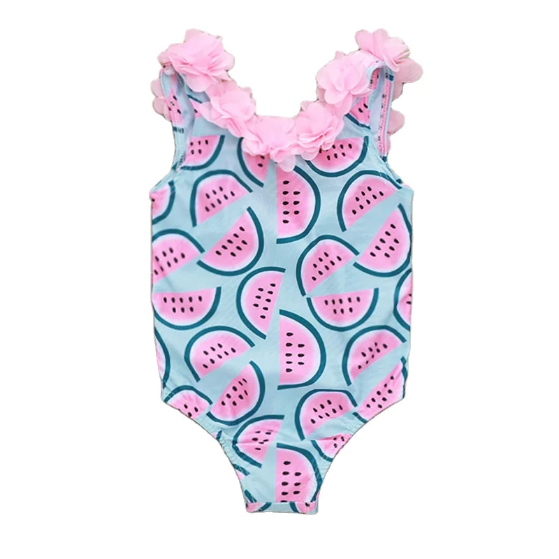 

Children Girls V-neck Watermelon 3D Flowers Swimsuit One Piece Swimwear For Kid, Photo showed and customized color