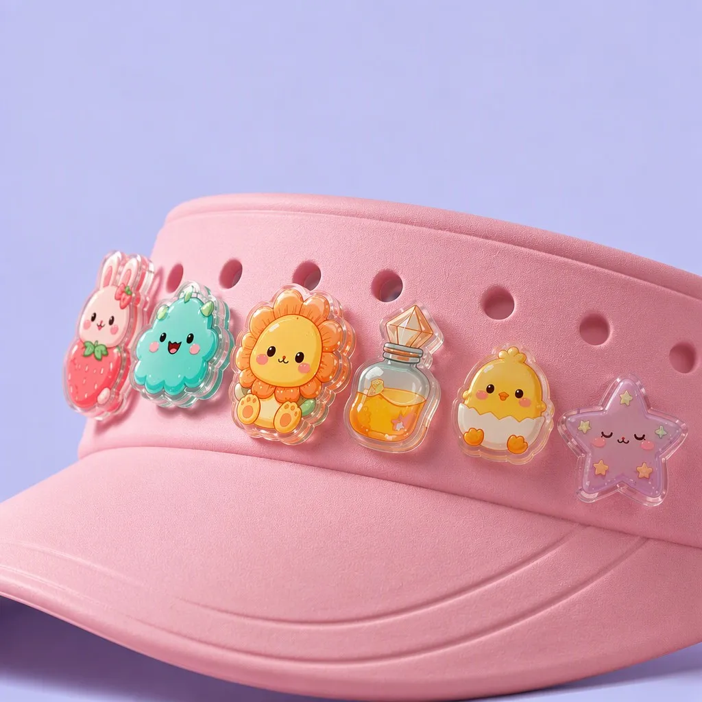 3D relief depth and charm lineup on curved visor crown