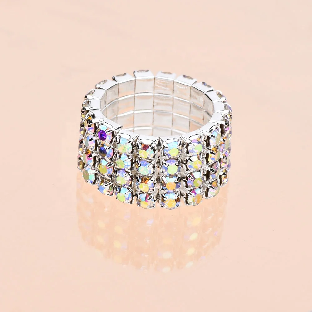 

Custom Silver Gold Plated AB Crystal Rhinestone 4 Row Cocktail Ring Jewelry Women, Silver as pictures show