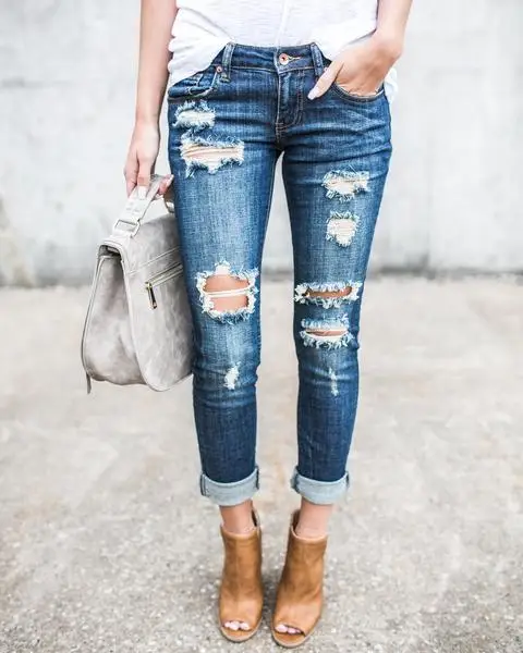 

Sexy Hole Jeans Trousers Summer New Style Women Jeans, Blue
