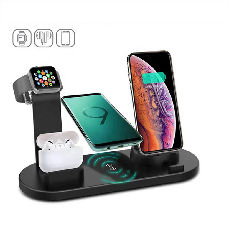 

4 in 1 wireless charger cable wireless charge 3 in 1 smart self charging station holder smart watch for iphone charging dock, Black, silver