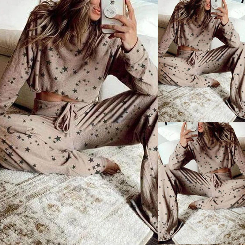 

Women Printing Pajamas sleepwear Suit Long-sleeved ElasticWaist Long Pants Nightwear sleepwear Homewear Women sleepwear pajamas, Printed