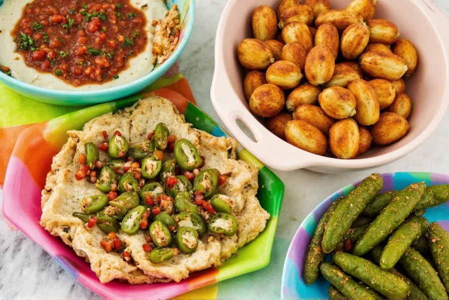 Colorful arrangement of jalapeño pepper dishes including salsa, stuffed jalapeños, and pickled jalapeños