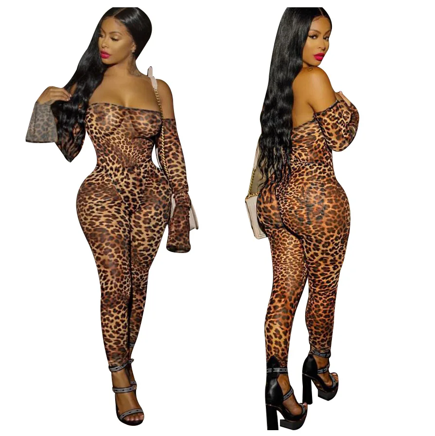 

New Arrivals Jumpsuit Women Casual Print Leopard Print Sexy Plus Size Nightclub Outfit One Piece Bodycon Jumpsuits, Leopard, zebra, snake, green leopard, love, butterfly, red, blue