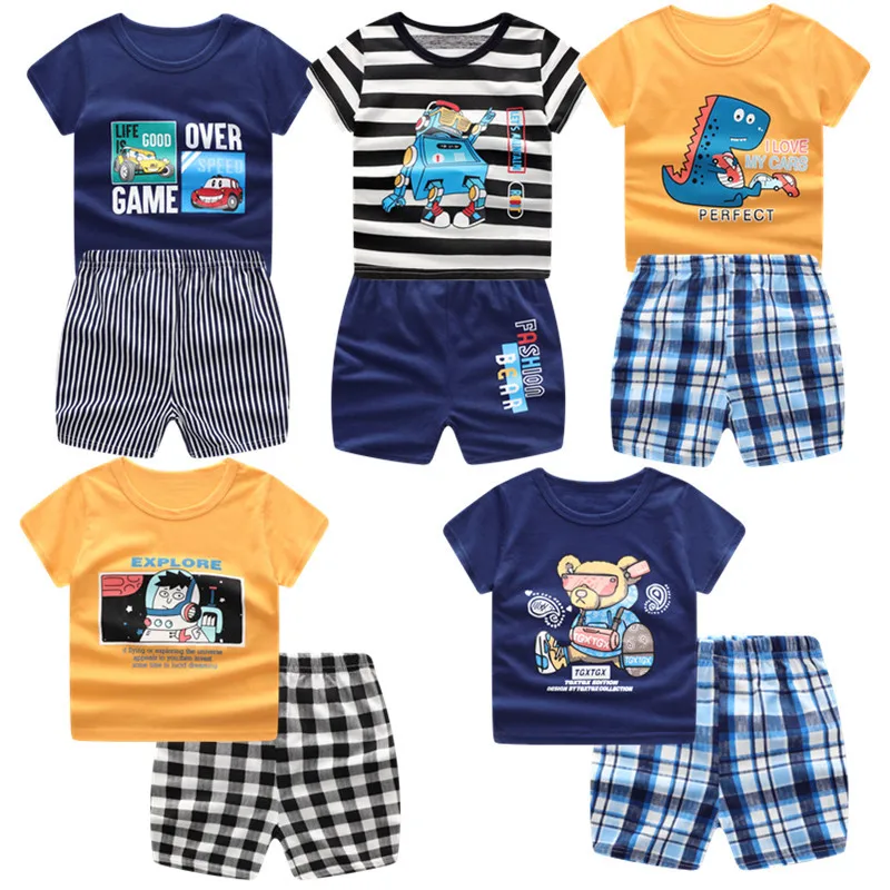 

Summer Clothes Set 1-6Years Baby Boy Girl Toddler Kids Clothing Cartoon Printed Short Sleeve Girl Shirt+Shorts 2Pcs/Set, Picture