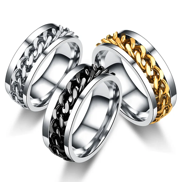 

Fidget Anxiety Finger Jewelry Chunky Intertwine Rotatable Cuban Link Chain Viking Ring Women Mens Stainless Steel Spinner Rings