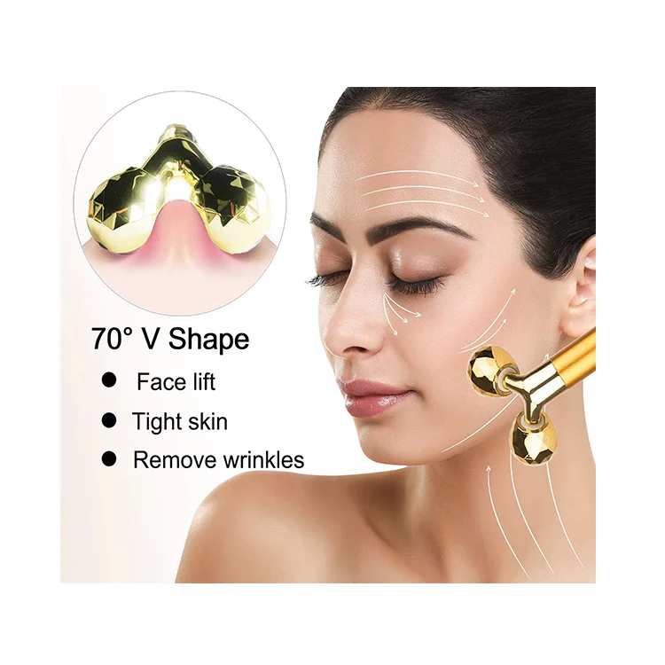 

24k gold beauty bar electric roller facial vibrating 3d device massage machines electric face massager, Gold/black