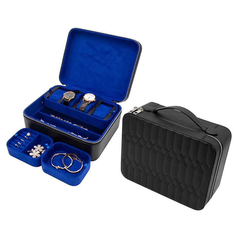 

High Quality Black Genuine Leather Jewelry Watch Carry Travel Box Diamond Jewellery Watch Case, Customized color