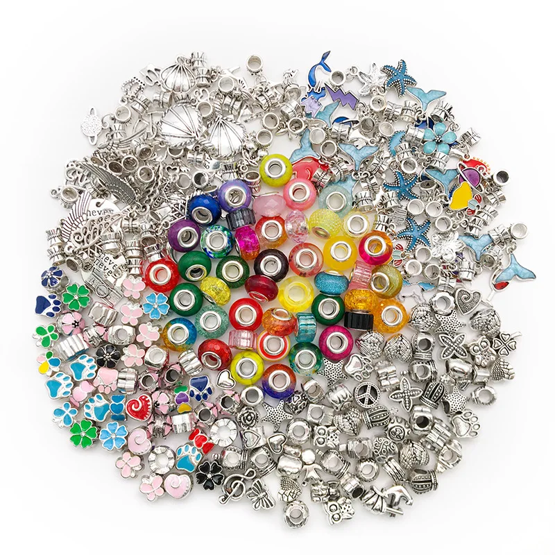 

JC crystal multi designs diy fashion jewelry pendants charm beads 10pcs set mix designs big hole beads for bracelet making