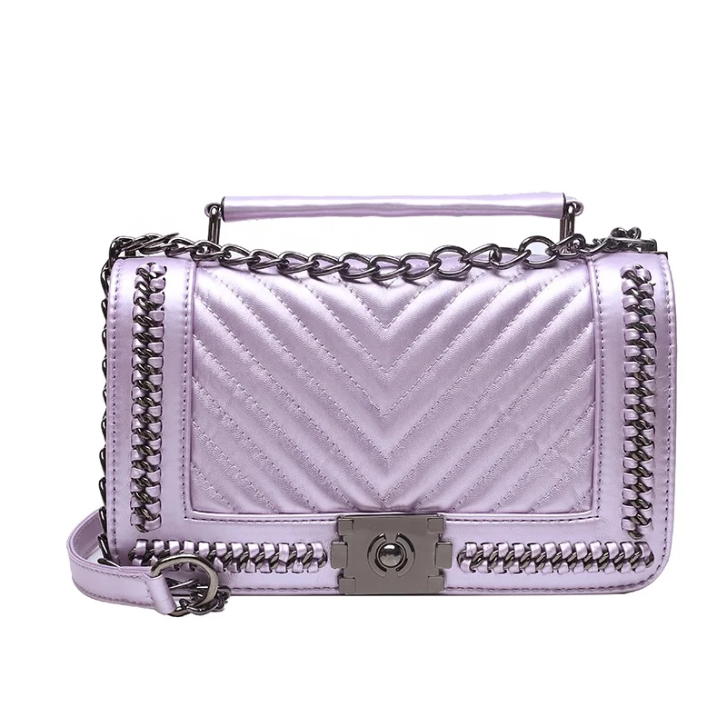 

Wholesale Lavender Fashion Ladies Design pu Women chain Handbags Luxury shouler Bags For Female, As show