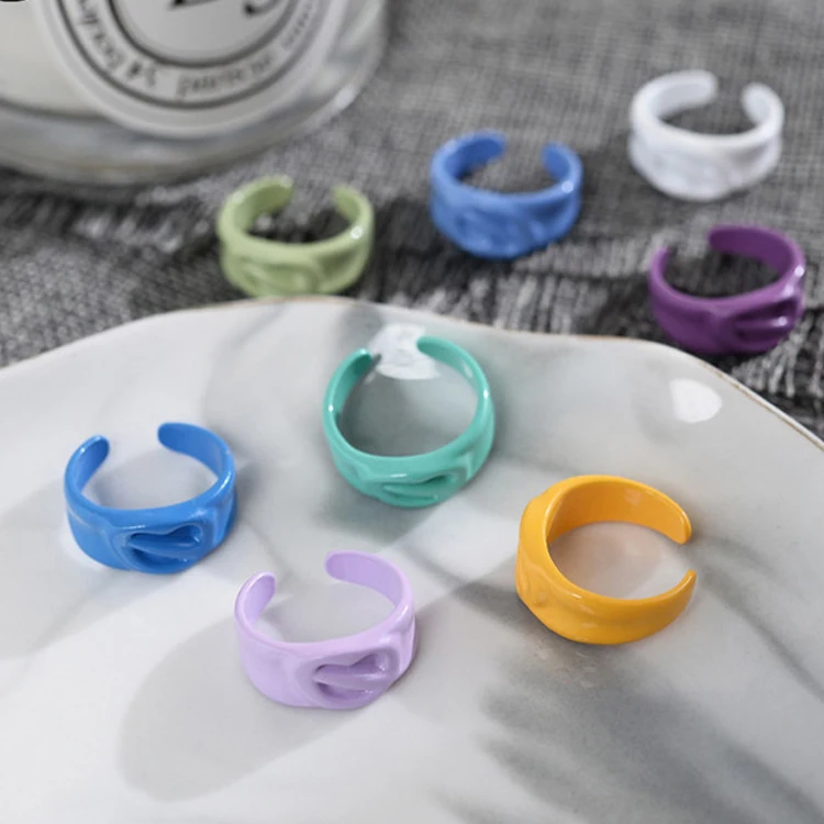 

New Fashion Macaron Color Ring Ins Design Sense Niche Hollow Love Irregular Ring Index Finger Ring, Picture shows