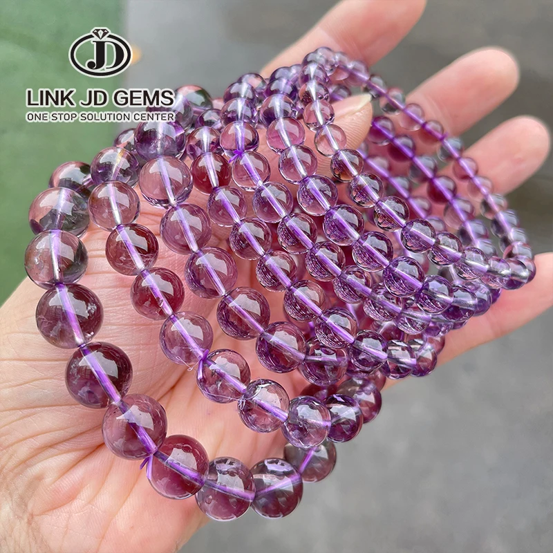 

JD Wholesale Natural Crystal Stone Stretch Beads Charm Bangles 7A Natural Brazilian Ice Amethyst Bracelet for Men Women Gift