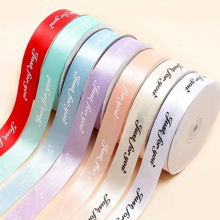 

Wholesale Custom Print Brand Name Logo Silk Roll Satin Ribbon for Gifts, Follow pantone color chart