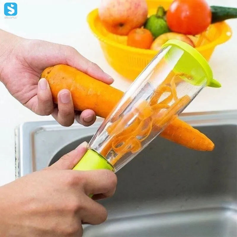 

kitchen gadgets Stainless Steel Multi-functional Peeler Fruit Vegetable Peeler Carrot Grater Paring knife with container, Green