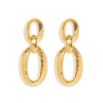 

Fashion European Retro Winter Eardrop Double Circle Drop Earrings 18K Gold Plating Oval Link Chain Earrings for Ladies