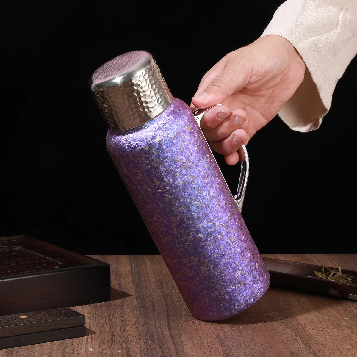 800ml Vacuum Insulated Pure Titanium Tea Pot Temperature Display Water Bottle Leakproof Lid Thermos Cup Lighter TI Tea Mug