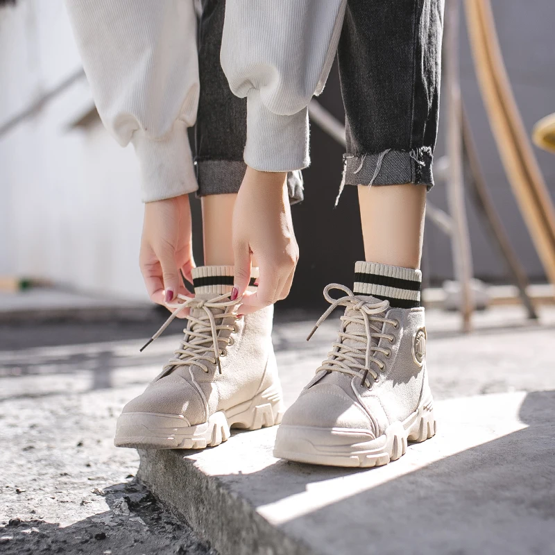 

Drop Shipping women's winter boots Fall Winter 2020 Women Boots Shoes Girl Ankle Boots Motorcycle Shoes, Black khaki brown