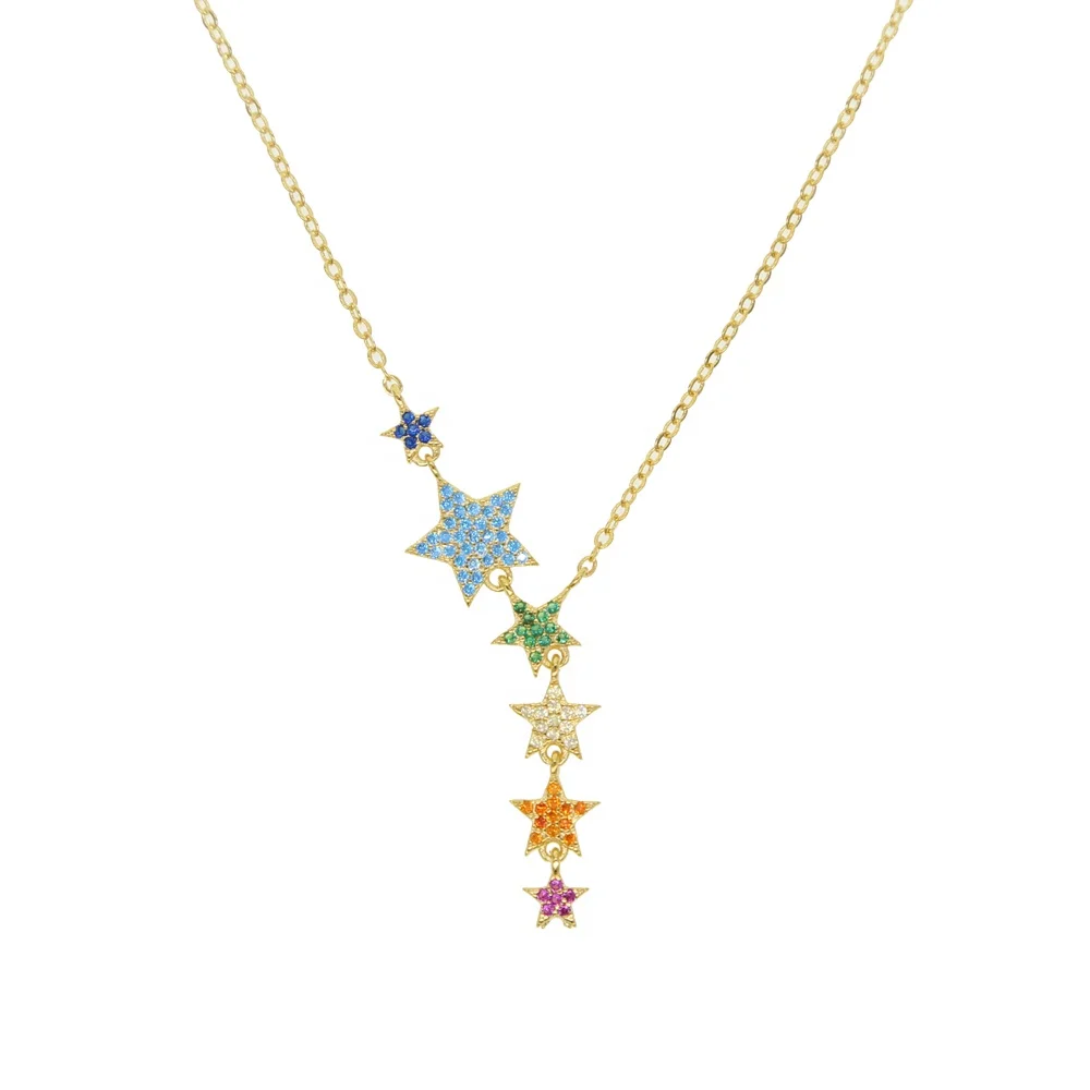 

2021 Christmas gift rainbow colorful cz star charm Y lariat necklace
