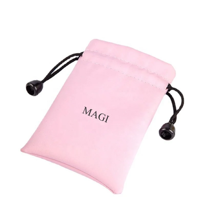 

Soft Newest pattern for leather drawstring pouch with embossed logo