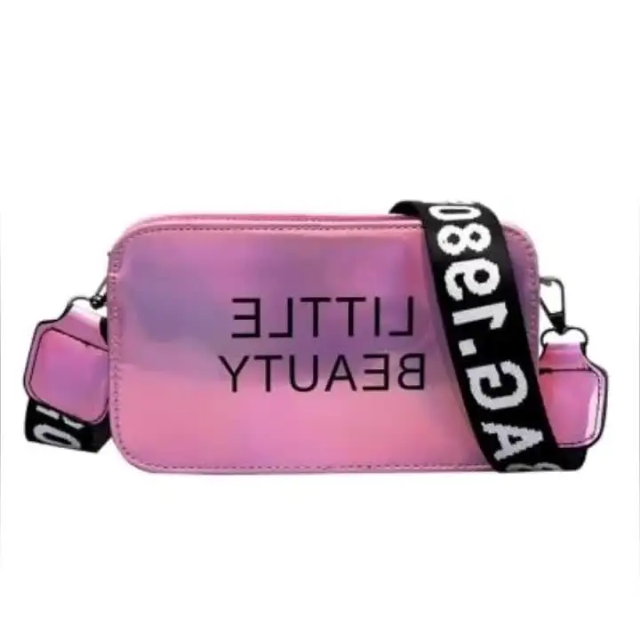 

New Arrivals Korean Style Chic Shine Holographic Laser Crossbody Square Bag, Red yellow black