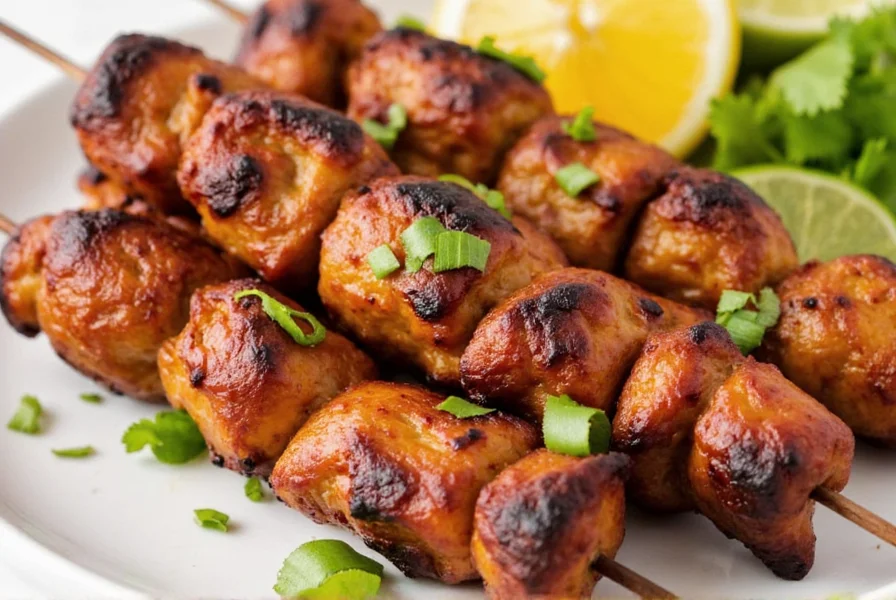 Grilling jerk chicken kabobs on an outdoor barbecue grill