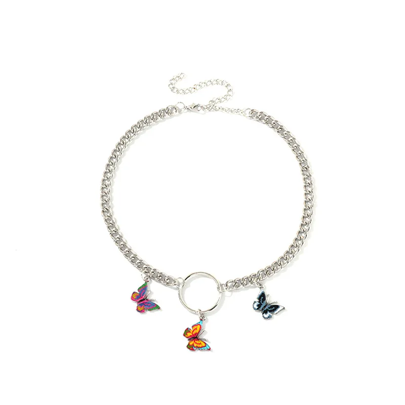 

Style new 2020 temperament cool wind color 3 butterfly pendant necklace thick chain clavicle chain necklace, Picture