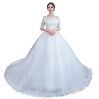 

wholesale luxury long tail white lace plus size wedding dress bridal gown