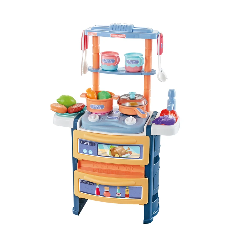 56cm Dining Table Blue Kitchen Set Toys For Kids With Light Sound 20pcs