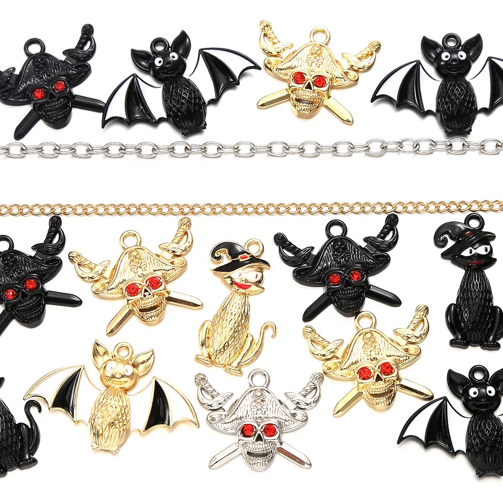 

Halloween Enamel Charms Pendants Decorations for Jewelry Making Wizard Bat Ghost Spider for Necklace keychain Bracelet Supplies, As shown