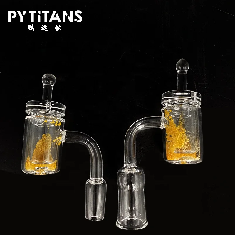 

14mm Male 90 degree Thermal Double Wall Quartz Banger Smoking Accessory Yellow Sand Quartz Smoking Banger Nail Kits