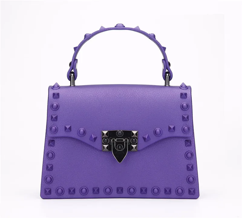 

Hot selling New Trend Frosted Jelly Bag Fashion Matte Color Rivet Ladies Purses Vintage Hand bag Luxury Women Purse Handbag, Customizable