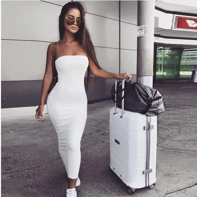 

F30280A Off Shoulder Strapless Sexy Women Dress Sleeveless Straight Long Bodycon Dress Backless Casual Summer Party Dress Women, As picture